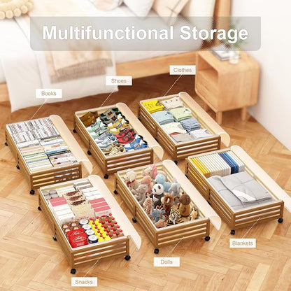 Under Bed Storage with Wheels-Large Bamboo Underbed storage Containers with - Image 4