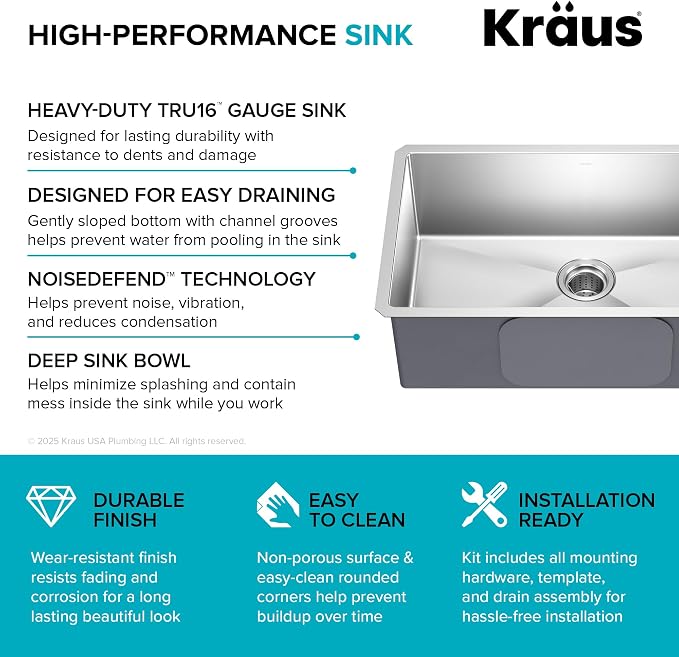 KRAUS Standart Pro 30 -inch Undermount Single Bowl 16 Gauge Stainless Steel - Image 12