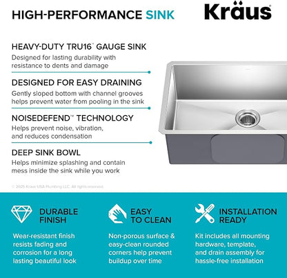 KRAUS Standart Pro 30 -inch Undermount Single Bowl 16 Gauge Stainless Steel - Image 12