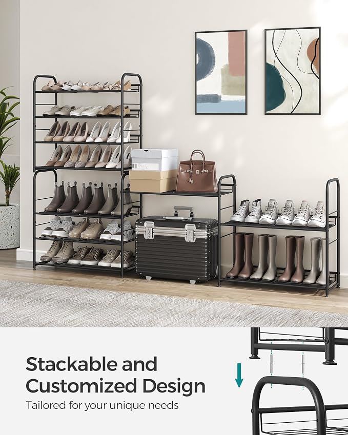SONGMICS Stackable Shoe Rack, 4 Tier Metal Shoes Rack Storage Shelf, Holds up - Image 2