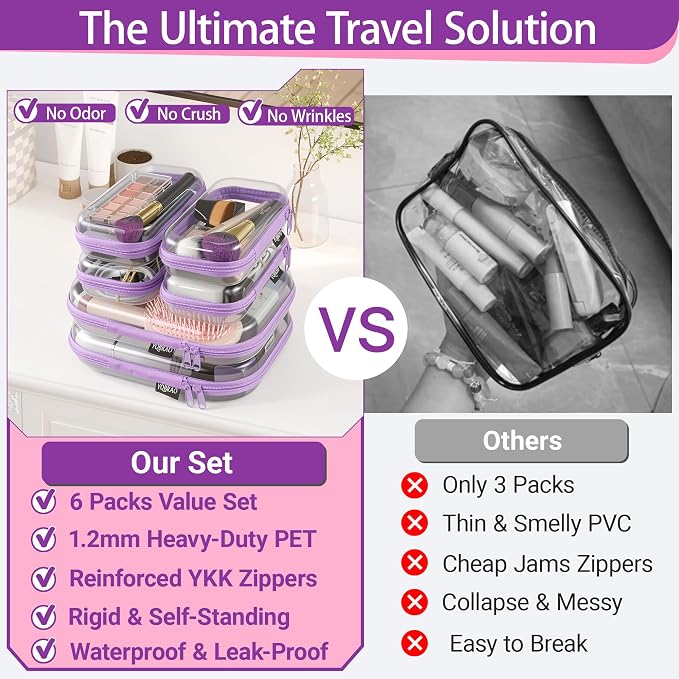 6 Pack Purple Clear Hard Shell Beauty Organizer, 1.2mm Heavy Duty Crush-Proof - Image 2