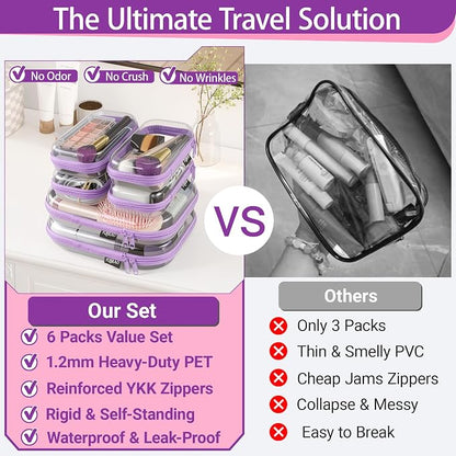 6 Pack Purple Clear Hard Shell Beauty Organizer, 1.2mm Heavy Duty Crush-Proof - Image 2