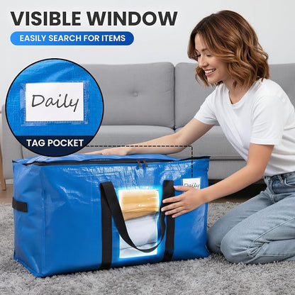 TAILI Extra Large Moving Bags, 4 Pack Blue Heavy Duty Totes - Image 5