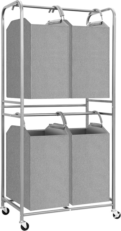 STORAGE MANIAC 4 Section Vertical Laundry Hamper, 2 Tier Laundry Sorter by STORAGEMANIAC