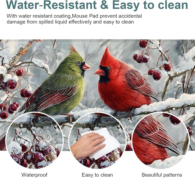 Winter Cardinal Bird Gaming Mouse Pad 35.4"x15.7"Desk Mat Anti-Slip Rubber Base - Image 4