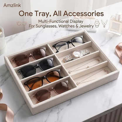 Amzlink® Sunglass Organizer Tray, 8 Slot Velvet Glasses Holder - Image 6
