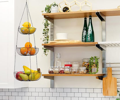 3-Tier Hanging Basket Fruit Organizer Kitchen Heavy Duty Wire Organizer - Image 9