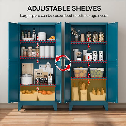 COFaR 61" Metal Pantry Cabinet in Peacock Blue, Farmhouse Storage Cabinet - Image 5