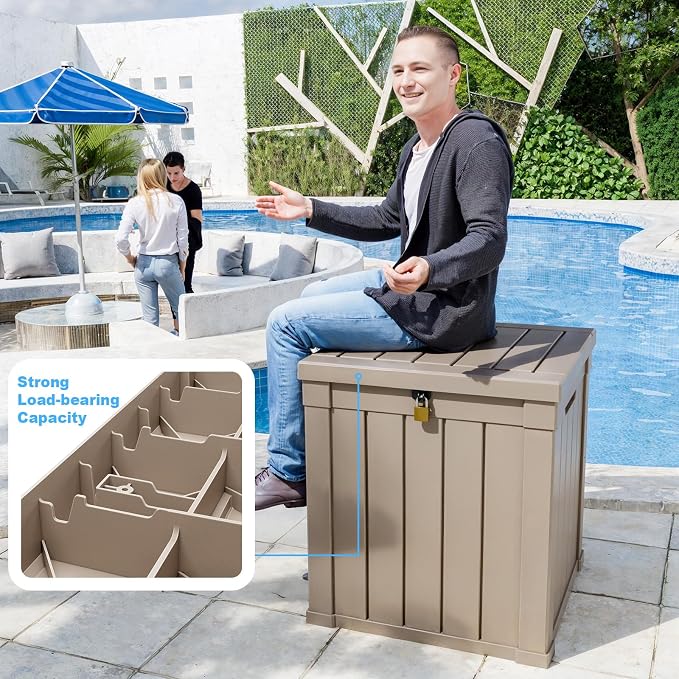 Vixzen 50 Gallon Deck Boxes Outdoor Waterproof, Resin Lockable Storage Box - Image 7