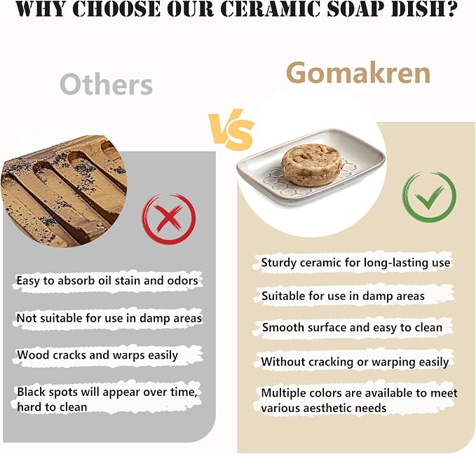 Gomakren Soap Dish for Shower, Bar Soap Holder, Christmas Ceramic Soap Dishes - Image 9