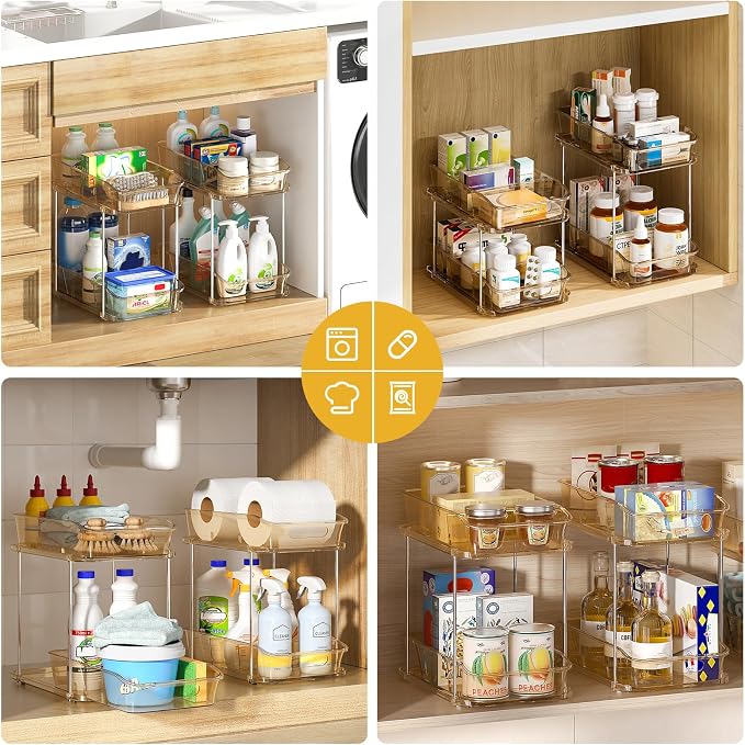 Delamu 2-Tier Under Sink Organizers and Storage, Pull Out Kitchen Pantry - Image 4