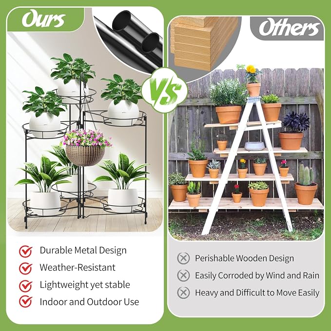 DiiKoo Heavy Duty Metal Plant Stand, Indoor Outdoor Plant Shelf & Rack - Image 4