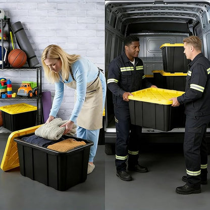 6 Pack 27 Gallon Black & Yellow Heavy-Duty Stackable Storage Bins - Image 3