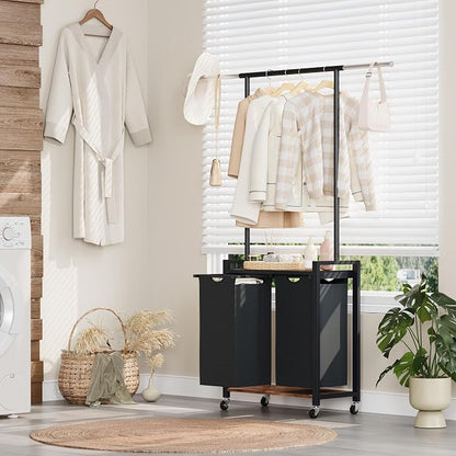 IDEALHOUSE 2-Section Laundry Sorter, Rolling Laundry Hamper - Image 2