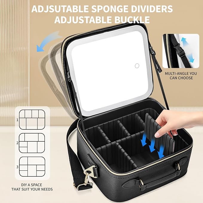 Travel Makeup Bag with LED Mirror, Portable Cosmetic Case Organizer with - Image 6