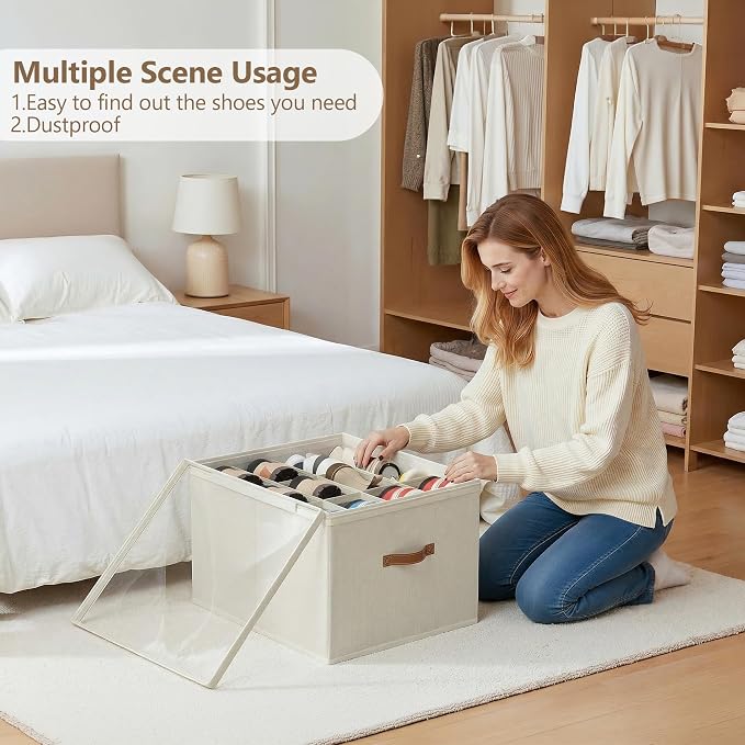 Shoe Organizer for Closet, 2 Pack Shoe Storage Bins Foldable Shoe Storage Box - Image 7