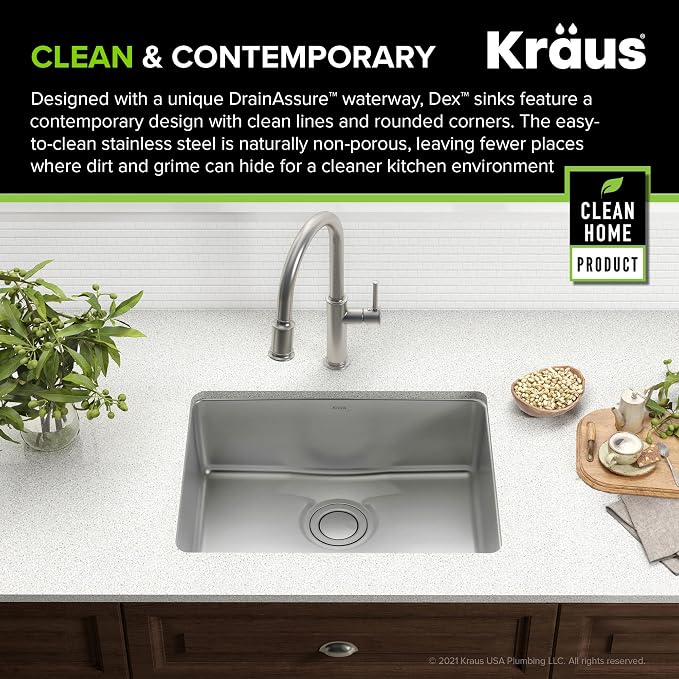 KRAUS Dex 25-Inch Undermount Single Bowl TRU16 Gauge Stainless Steel Kitchen - Image 8