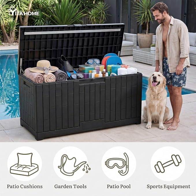 YITAHOME 120 Gallon Large Deck Box, Garden Tools, Pool Supplies, Easy Assembly - Image 7