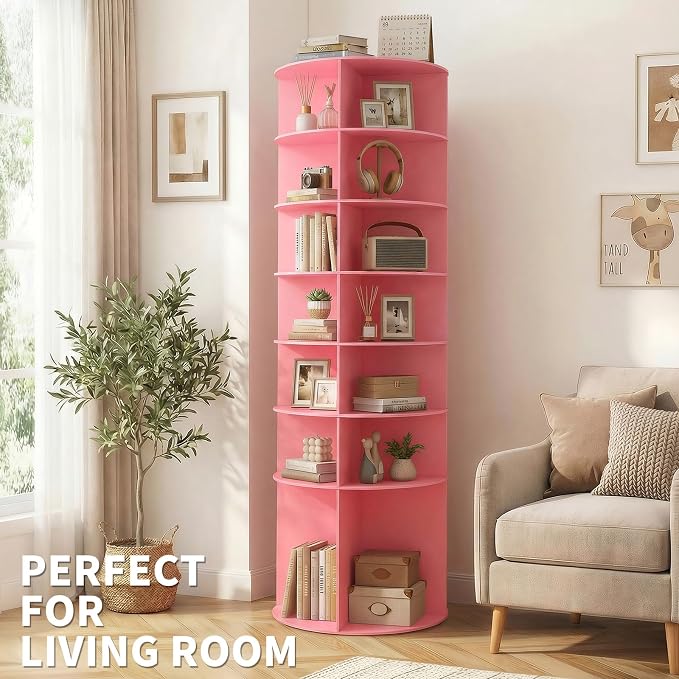 VINGLI Pink Rotating Shoe Rack Tower, 7 Tier 360°Shoe Storage - Image 9
