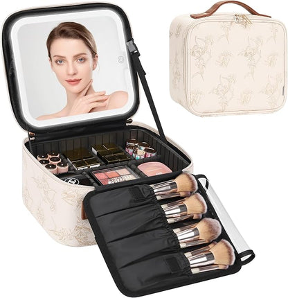 Relavel Travel Makeup Bag with LED Mirror, Lily Flower | Portable Cosmetic by Relavel