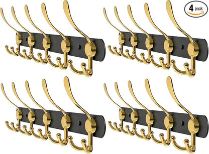 Coat Rack Wall Mount with 5 Tri Hooks, Stainless Steel 16 Inch – Black & Gold by SAYONEYES