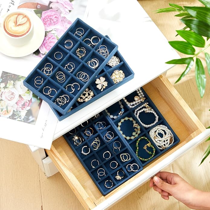 Junkin 12 Pcs Jewelry Tray Velvet Stackable Jewelry Organizer Trays Divided - Image 5