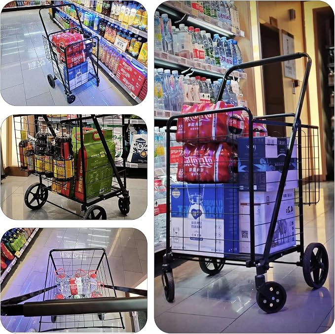 Foldable Shopping Cart with Waterproof Bag, Swivel Wheels & Double Basket | - Image 7