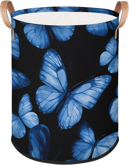 Foldable Laundry Hamper with Elegant Blue Butterfly Pattern by ADTASU