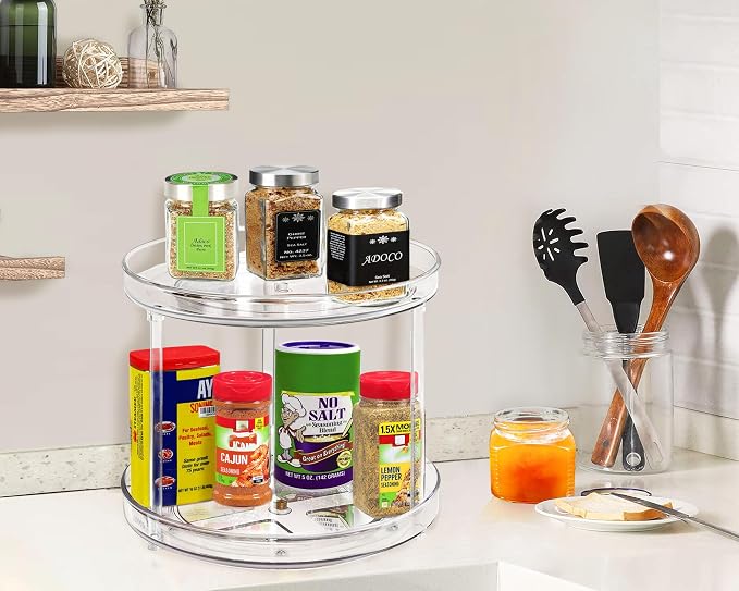 2 Tier Lazy Susan Bathroom Organizer, 9.25Inch Clear 360 Rotating Makeup - Image 3