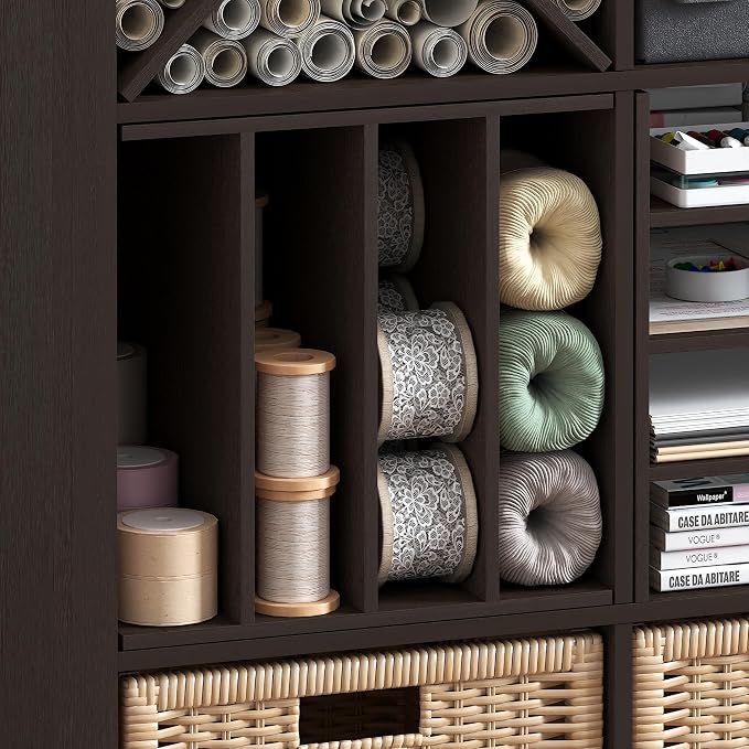 Furinno Cubicle 3-Shelf Cube Insert, 3-Tier Cube Organizer, Dark Oak | 12.9W x - Image 9