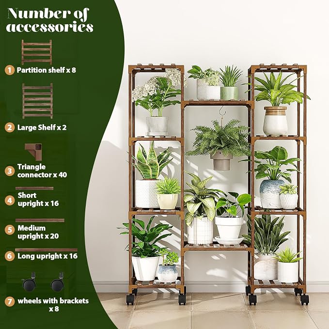 GENTINGBRO Plant Stand with Wheels Outdoor Indoor Hanging Plant Shelf - Image 6