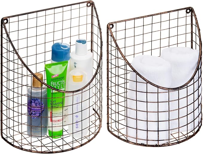 MyGift Antique Copper Metal Wire Wall Mounted Home and Kitchen Pantry Basket - Image 5