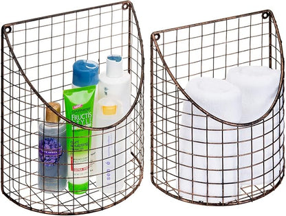 MyGift Antique Copper Metal Wire Wall Mounted Home and Kitchen Pantry Basket - Image 5