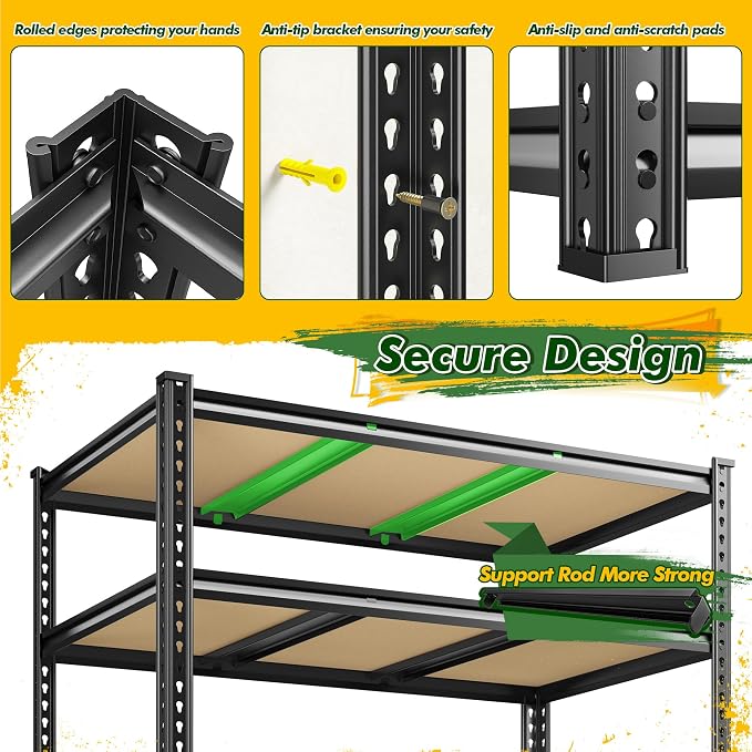 2800 LBS Garage Shelving 72.2" H Garage Storage Shelves, 5 Tier Adjustable - Image 6