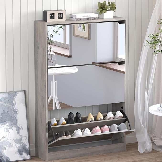 BORNOON Shoe Cabinet with 3-Flip Mirror Drawers, Freestanding Shoe Rack by BORNOON
