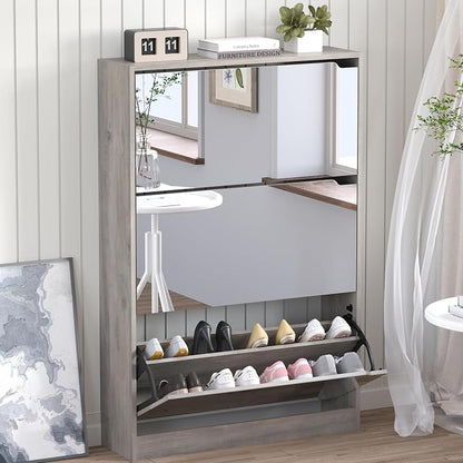 BORNOON Shoe Cabinet with 3-Flip Mirror Drawers, Freestanding Shoe Rack by BORNOON