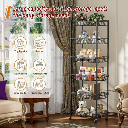 6 Tier Basket Shelf Wire Shelving Unit Adjustable Storage Shelves Big Basket - Image 6