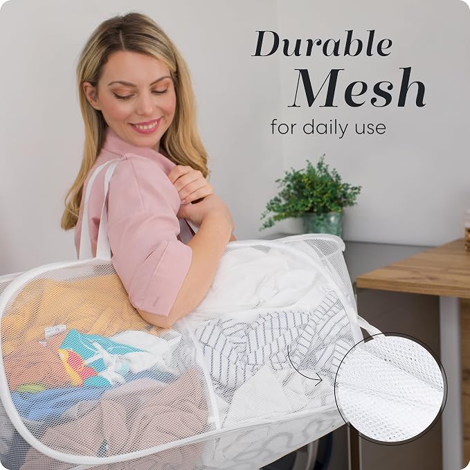 Handy Laundry Collapsible Laundry Basket, 2-Compartment Mesh Hamper – Foldable - Image 6