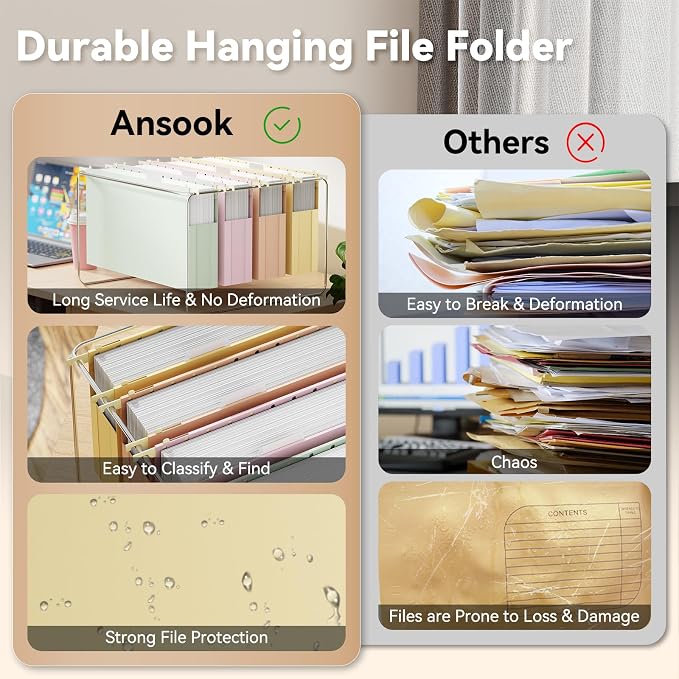 Ansook Extra Capacity Hanging File Folders Legal Size, 12 Pack Pastel Colors - Image 5