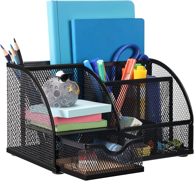 Comix Mesh Pen Pencil Holder Desk Organizer, 7 Compartment Wire Desktop Pen by Comix