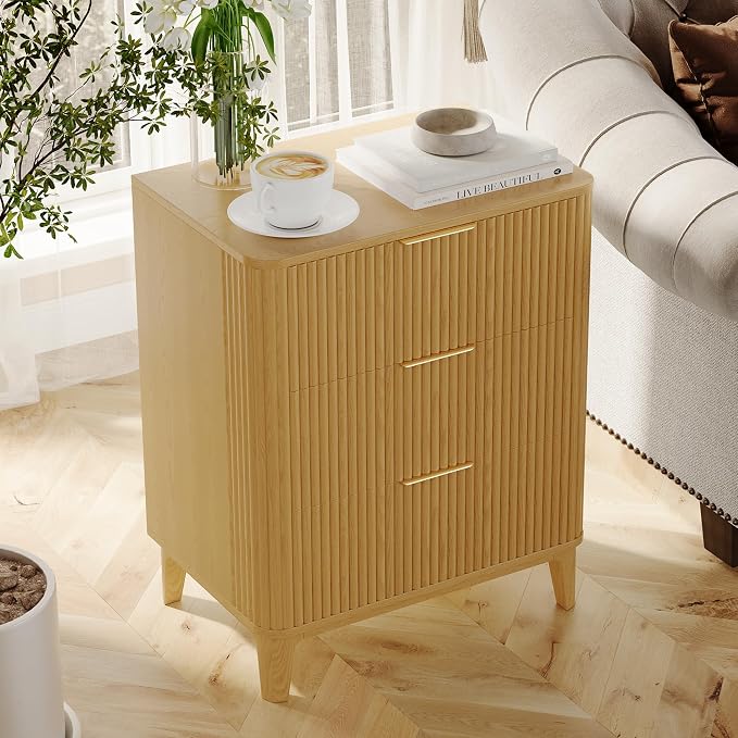 3 Drawer Fluted Dresser for Bedroom, Modern Closet Dressers Chest of Drawers by TOKSOM