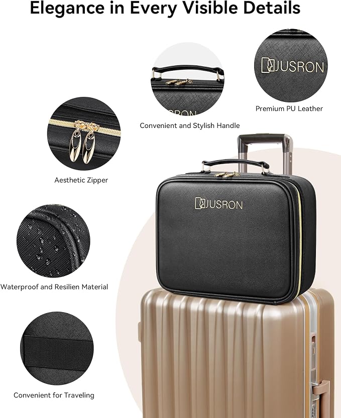 JUSRON Travel Makeup Bag With LED Mirror, Train Case with Light up Mirror - Image 8