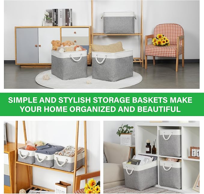 Bidtakay Large Storage Baskets for Organizing 3-Pack Fabric Closet Organizers - Image 8