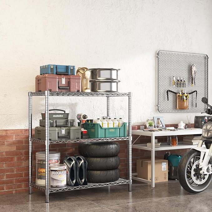 Storage Shelves, 3-Tier Adjustable Metal Industrial Utility Shelf Rack - Image 5