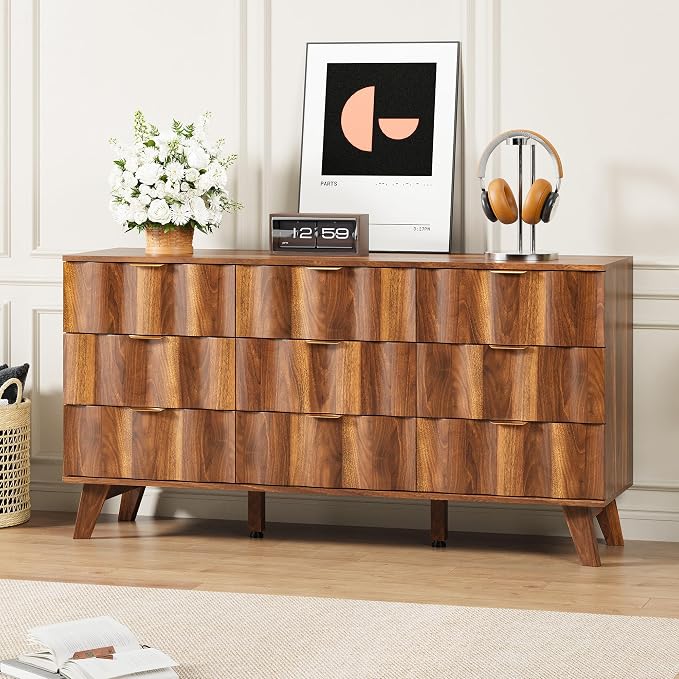 9 Drawer Dresser, Modern Fluted Storage Dresser by EnjoyaWarmandCozyLife