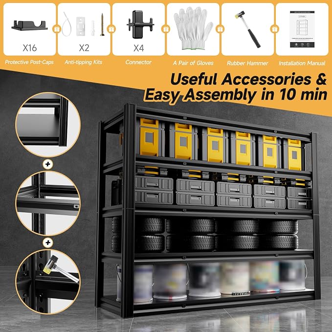 5-Tier 60" W x 20" D x 72" H Garage Shelving Metal Storage Rack 3000LBS Garage - Image 4