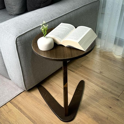 C-Shaped Handmade Solid Wood End Table, Side Table - Image 2