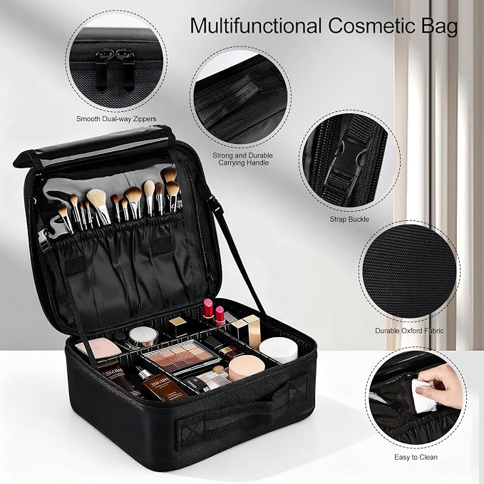 Greenfeather Travel Makeup Bag, Professional Cosmetic Train Case Organizer - Image 2