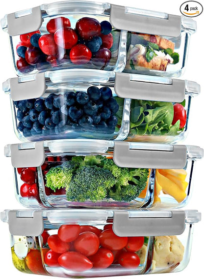 FIT Strong & Healthy 2 and 3 Compartment Glass Meal Prep Containers – Glass by FITSTRONGHEALTHY