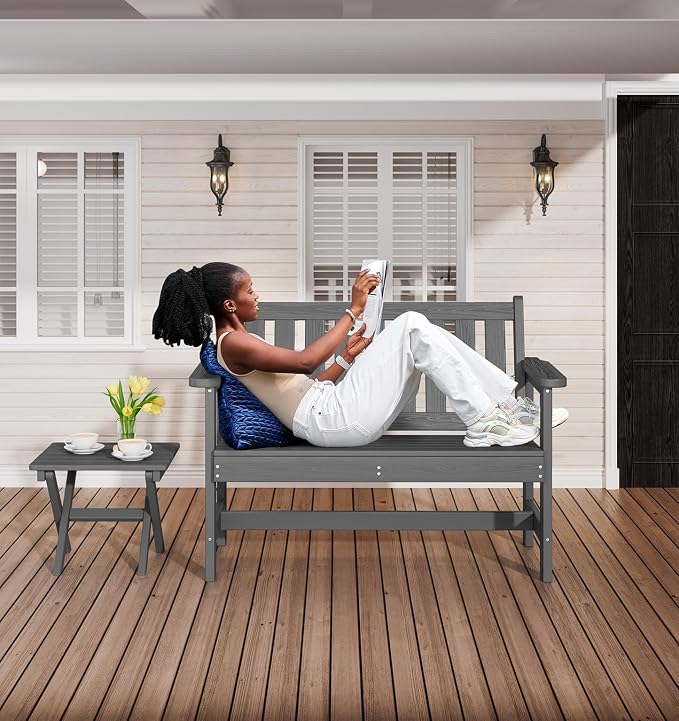 SERWALL HDPE Outdoor Bench, Weatherproof Porch Bench, 1 Pack, Suitable - Image 2